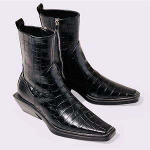 Zara Women’s Western Black Faux Croc Ankle Boot Size 6